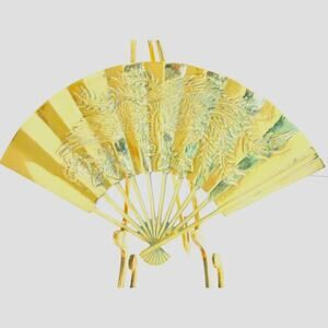 Solid Brass Fan Wall Art 12" Oriental Asian Phoenix Dragon Bird Hanging Decor